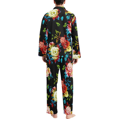 Peony Pattern Print Design PE07 Men's Long Sleeve Pajama Set