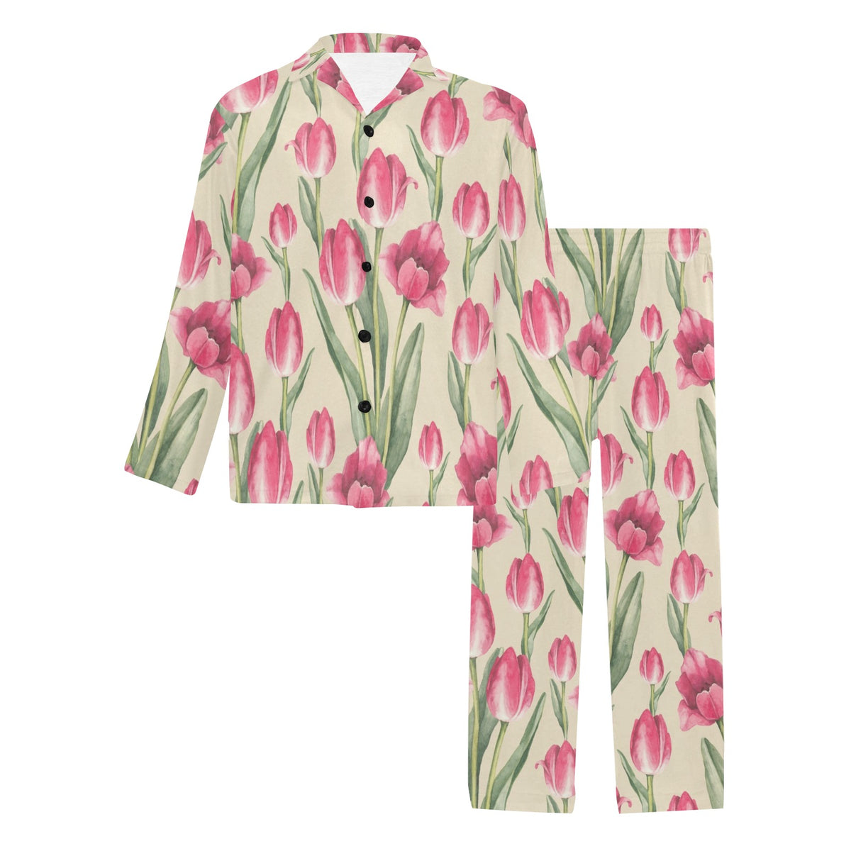 Tulip Pink Pattern Print Design TP06 Men's Long Sleeve Pajama Set