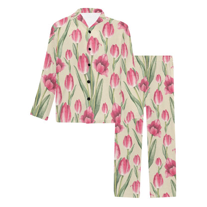 Tulip Pink Pattern Print Design TP06 Men's Long Sleeve Pajama Set