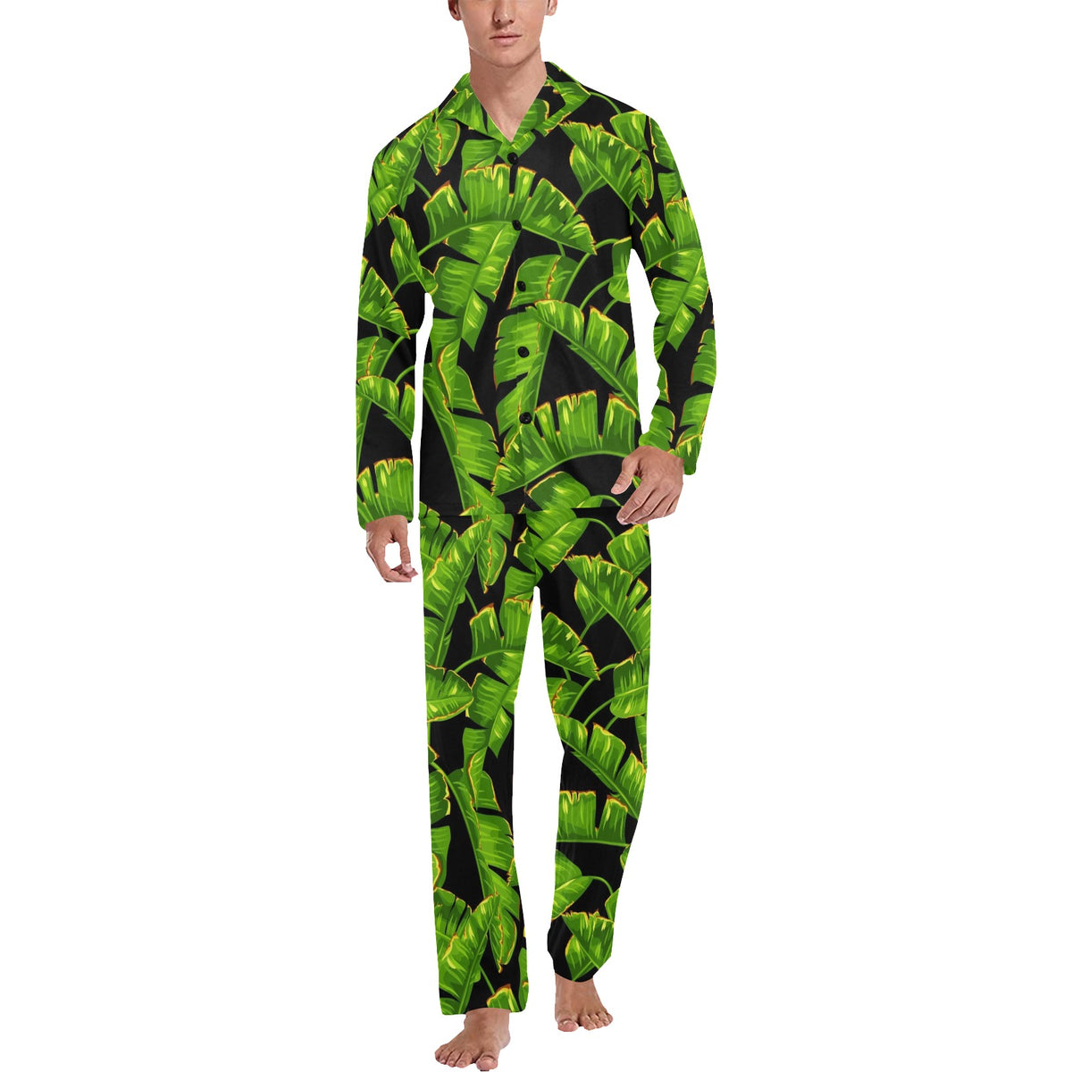 Banana Leaf Pattern Print Design BL06 Men's Long Sleeve Pajama Set