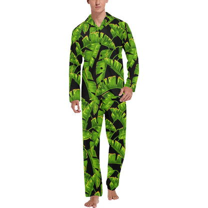 Banana Leaf Pattern Print Design BL06 Men's Long Sleeve Pajama Set