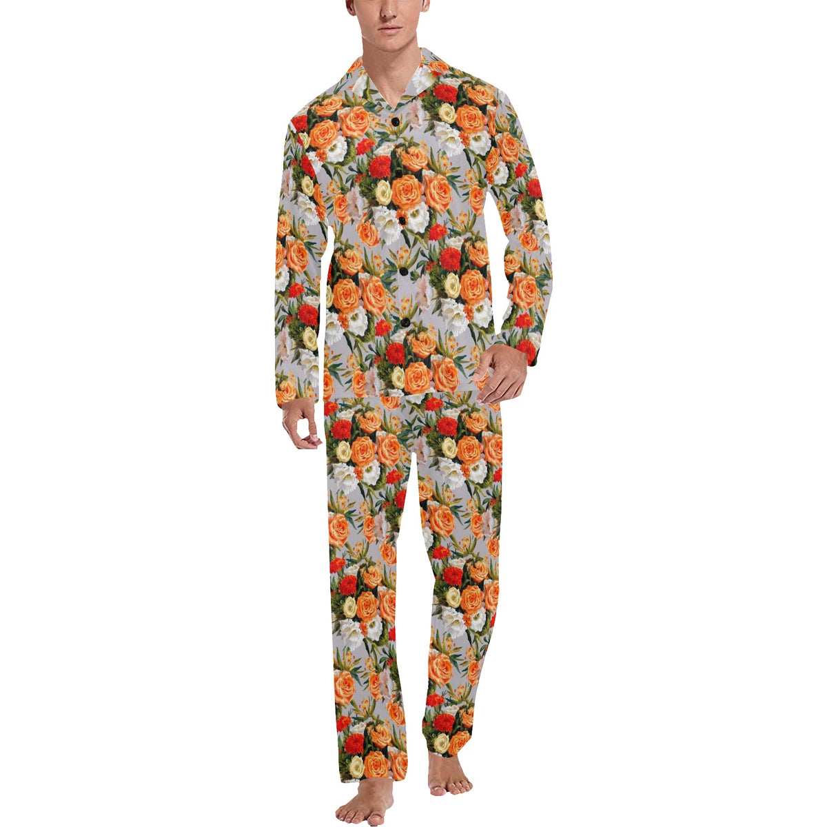 Lisianthus Pattern Print Design LT04 Men's Long Sleeve Pajama Set