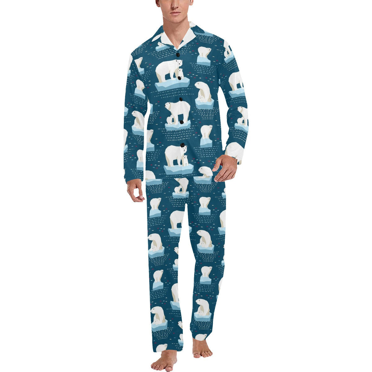 Polar Bear Pattern Print Design PB02 Men's Long Sleeve Pajama Set