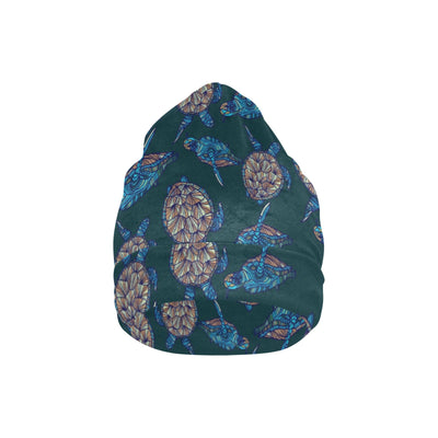 Sea Turtle Hand Drawn Blue Print Unisex Beanie