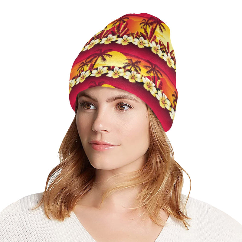 Hawaiian Tropical Sunset Hibiscus Print Unisex Beanie