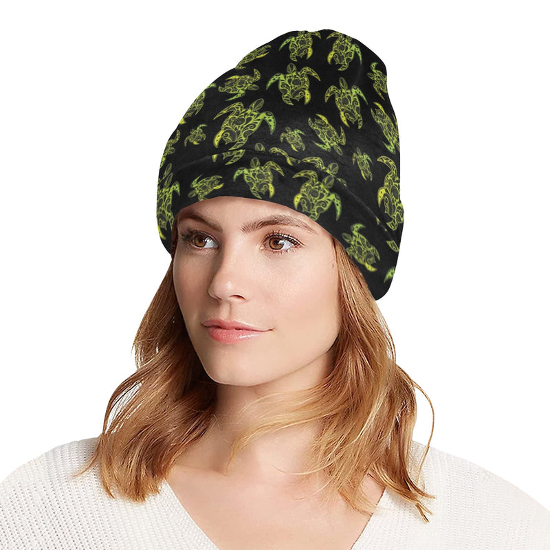 Green Tribal Turtle Polynesian Themed Unisex Beanie