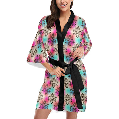 lotus Boho Pattern Print Design LO02 Women's Short Kimono