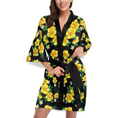 Yellow Hibiscus Pattern Print Design HB08 Women's Short Kimono