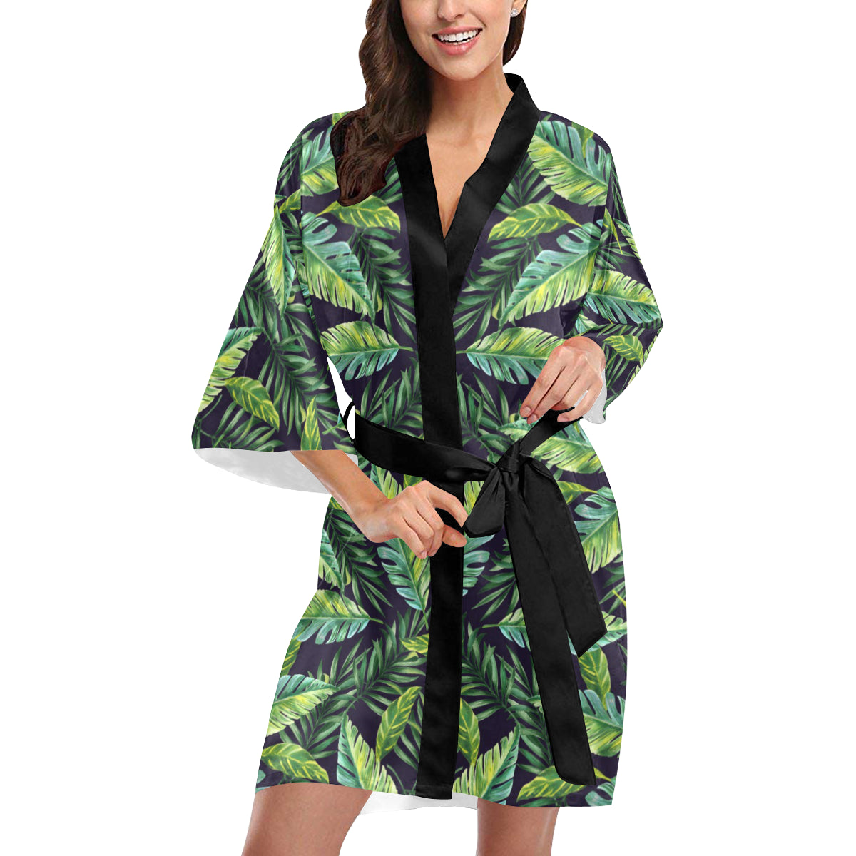 Tropical Flower Pattern Print Design TF06 Women's Short Kimono