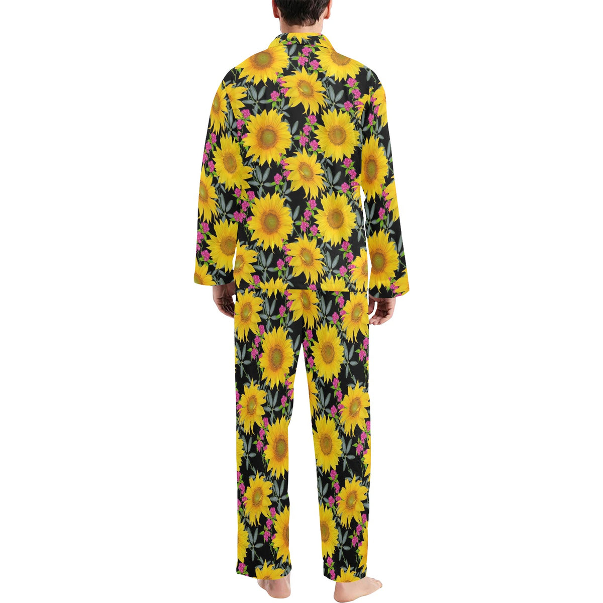 Sunflower Pattern Print Design SF014 Men's Long Sleeve Pajama Set
