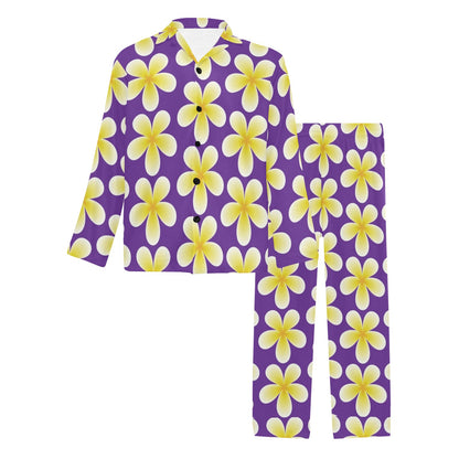 Yellow Plumeria Pattern Print Design PM05 Men's Long Sleeve Pajama Set