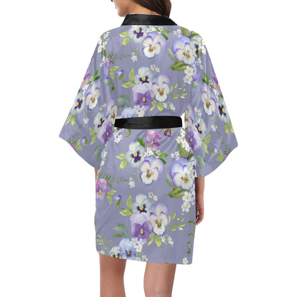 Pansy Pattern Print Design PS05 Women's Short Kimono