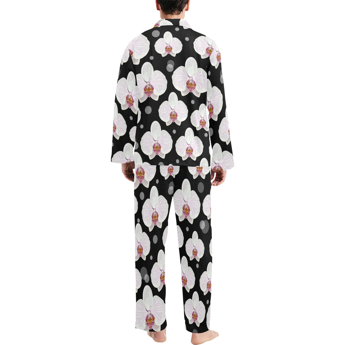 Orchid White Pattern Print Design OR09 Men's Long Sleeve Pajama Set