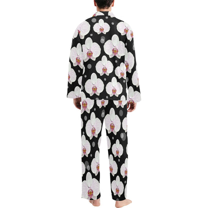 Orchid White Pattern Print Design OR09 Men's Long Sleeve Pajama Set