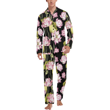 Water Lily Pattern Print Design WL06 Men's Long Sleeve Pajama Set