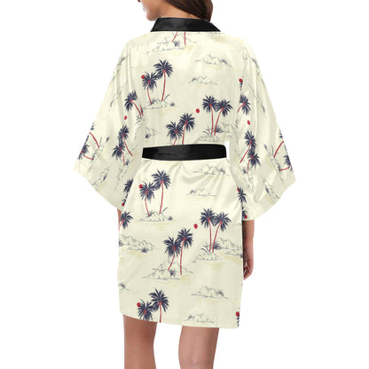 Palm Tree Pattern Print Design PT08 Women's Short Kimono