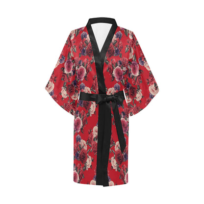 Rose Red Pattern Print Design RO07 Women's Short Kimono