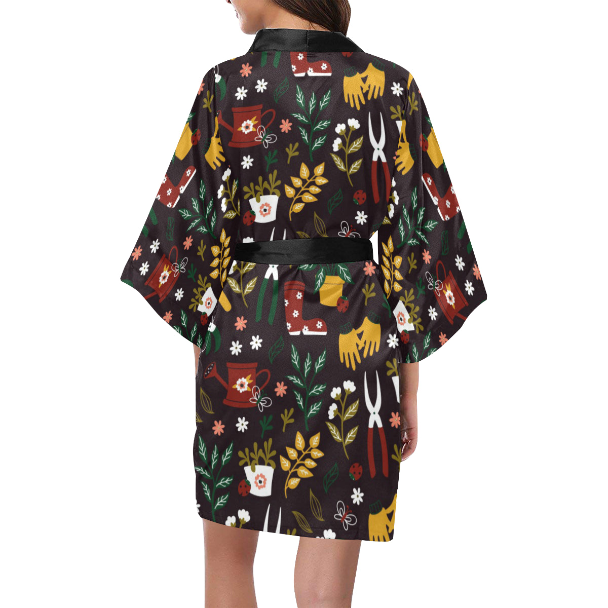 Gardening Pattern Print Design G05 Women's Short Kimono