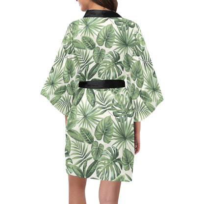 Palm Leaves Pattern Print Design PL014 Women's Short Kimono