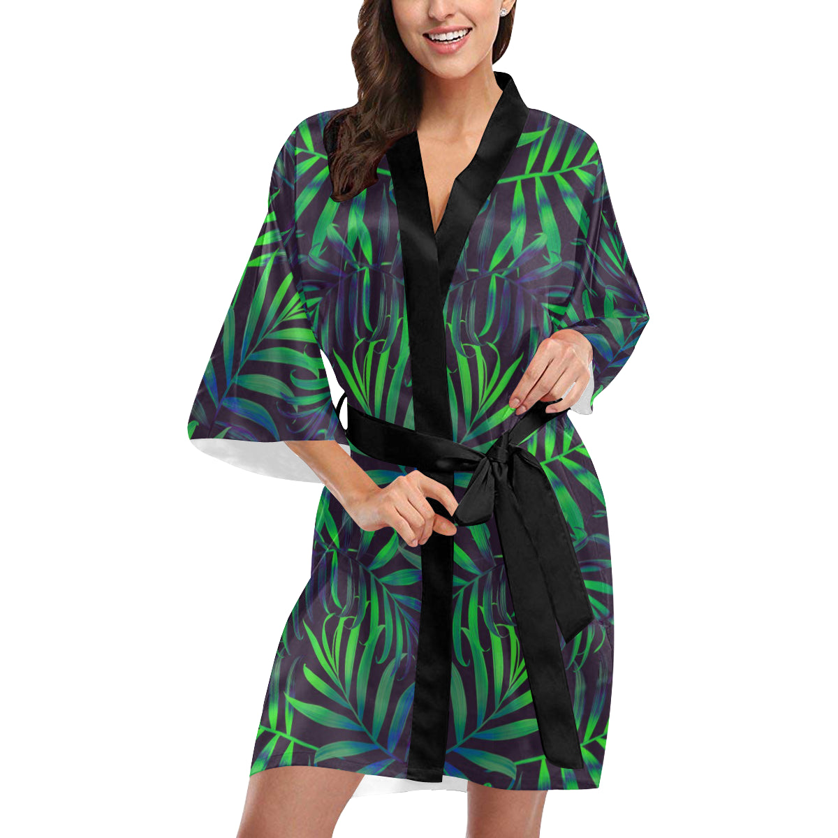 Palm Leaves Pattern Print Design PL01 Women's Short Kimono