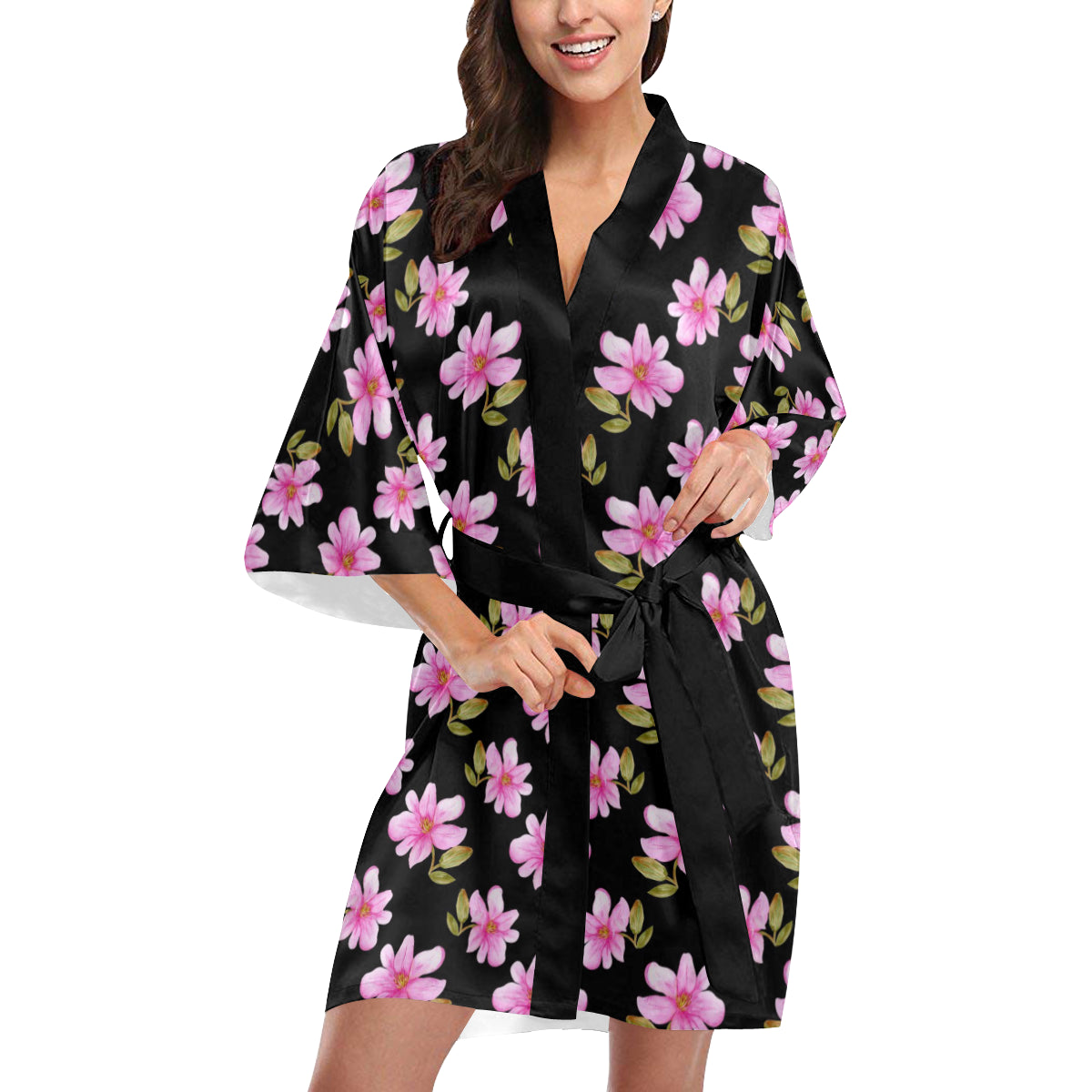 Magnolia Pattern Print Design MAG06 Women's Short Kimono