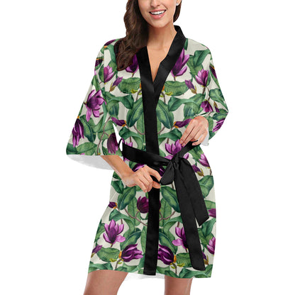 Magnolia Pattern Print Design MAG07 Women's Short Kimono