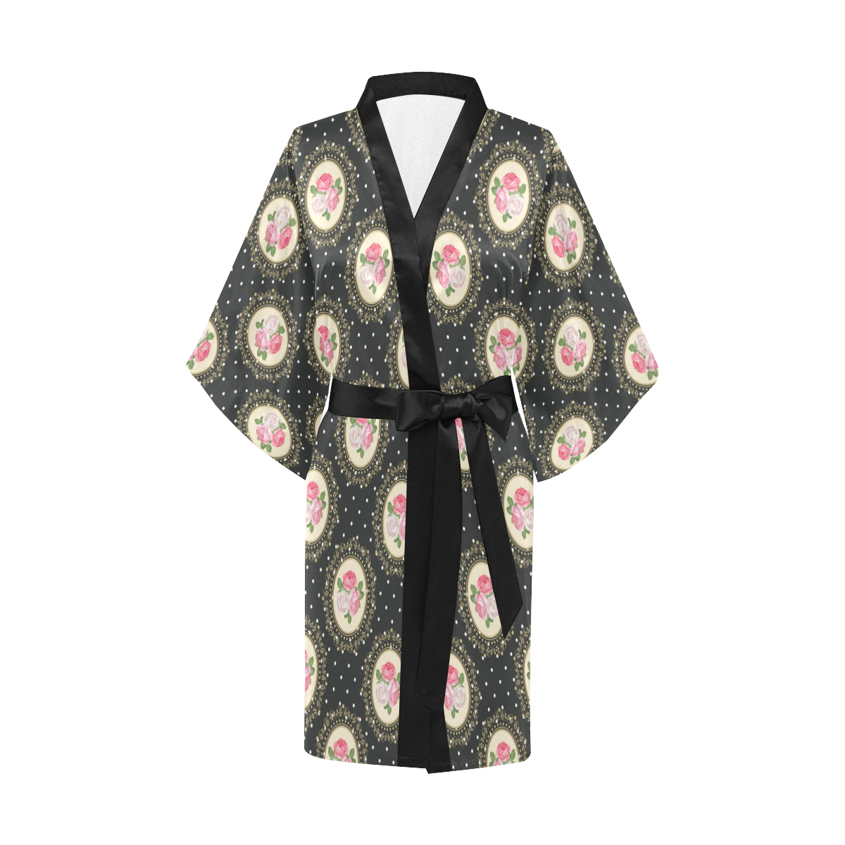 Rose Pattern Print Design RO015 Women's Short Kimono