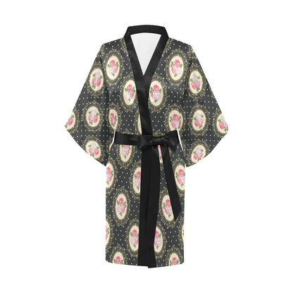 Rose Pattern Print Design RO015 Women's Short Kimono