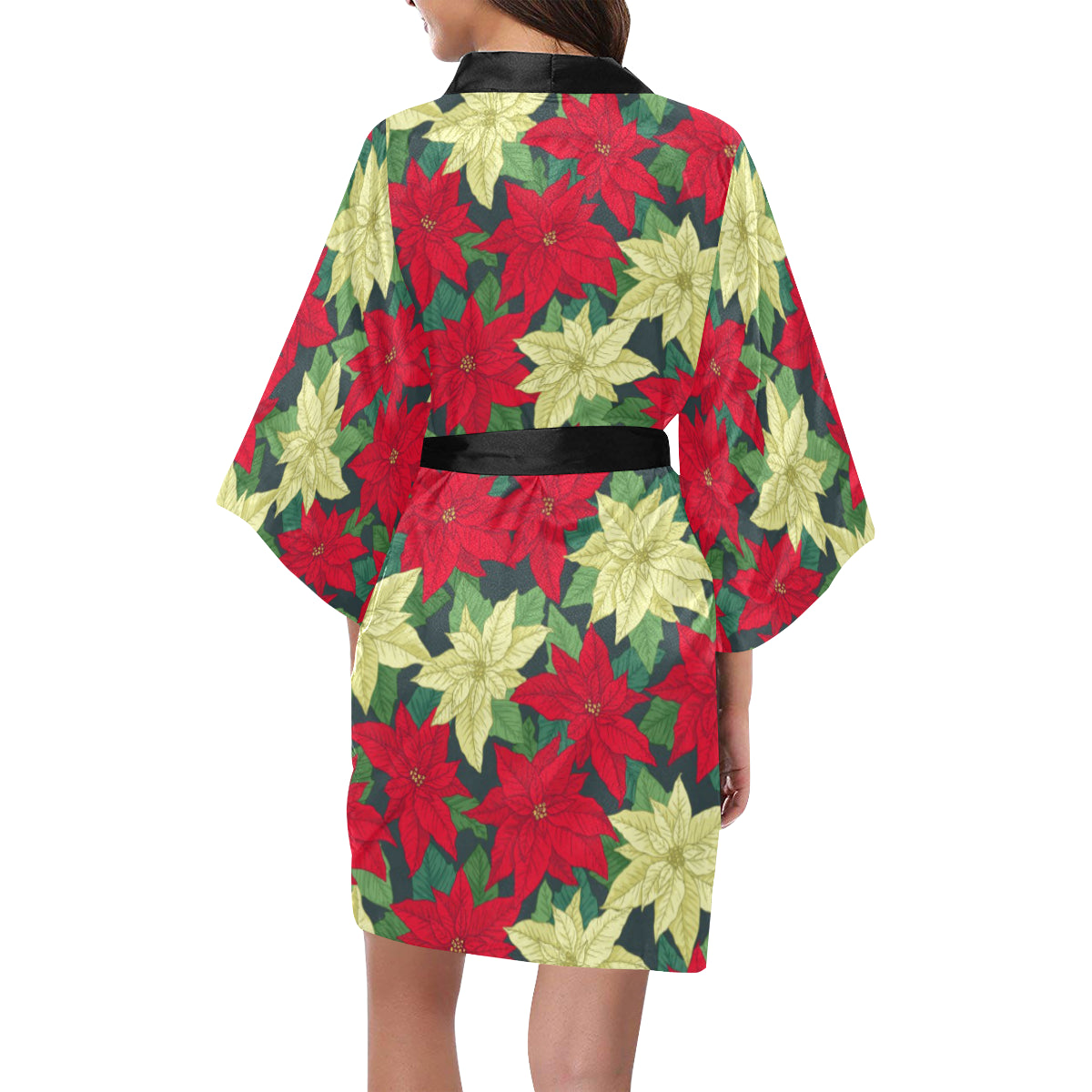 Poinsettia Pattern Print Design POT06 Women's Short Kimono