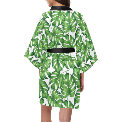 Palm Leaves Pattern Print Design PL08 Women's Short Kimono