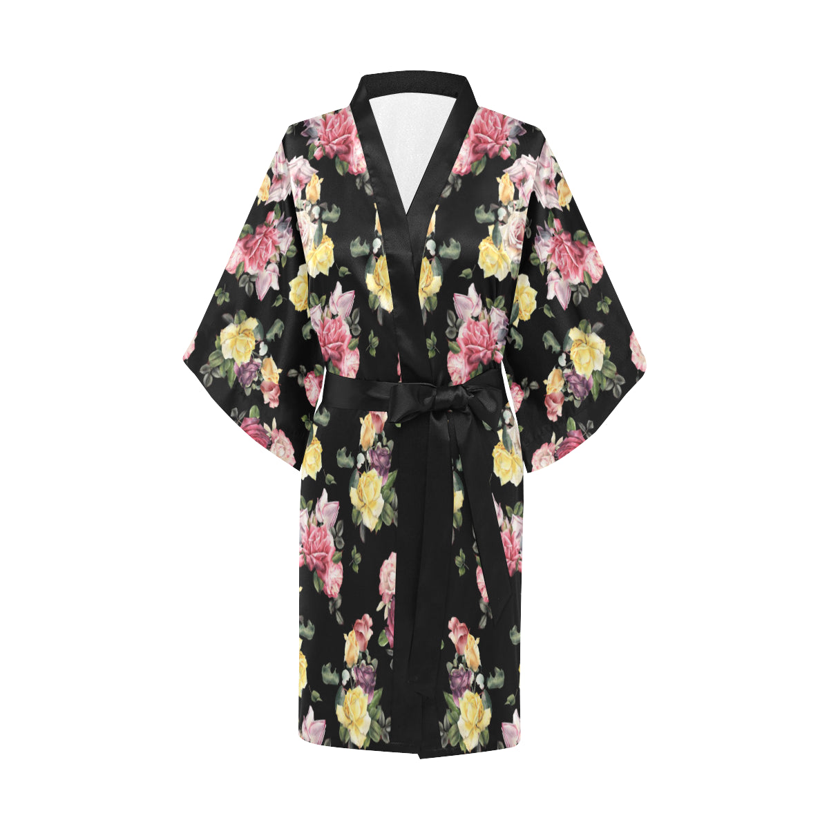 Rose Pattern Print Design RO010 Women's Short Kimono