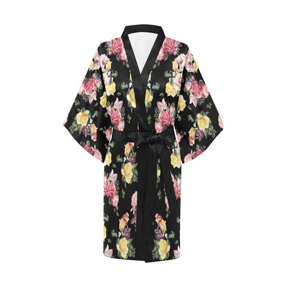 Rose Pattern Print Design RO010 Women's Short Kimono