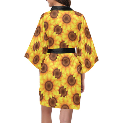 Sunflower Pattern Print Design SF07 Women's Short Kimono