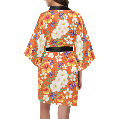 Tropical Flower Pattern Print Design TF027 Women's Short Kimono