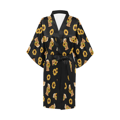 Sunflower Pattern Print Design SF016 Women's Short Kimono