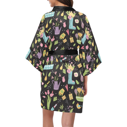 Gardening Pattern Print Design G03 Women's Short Kimono