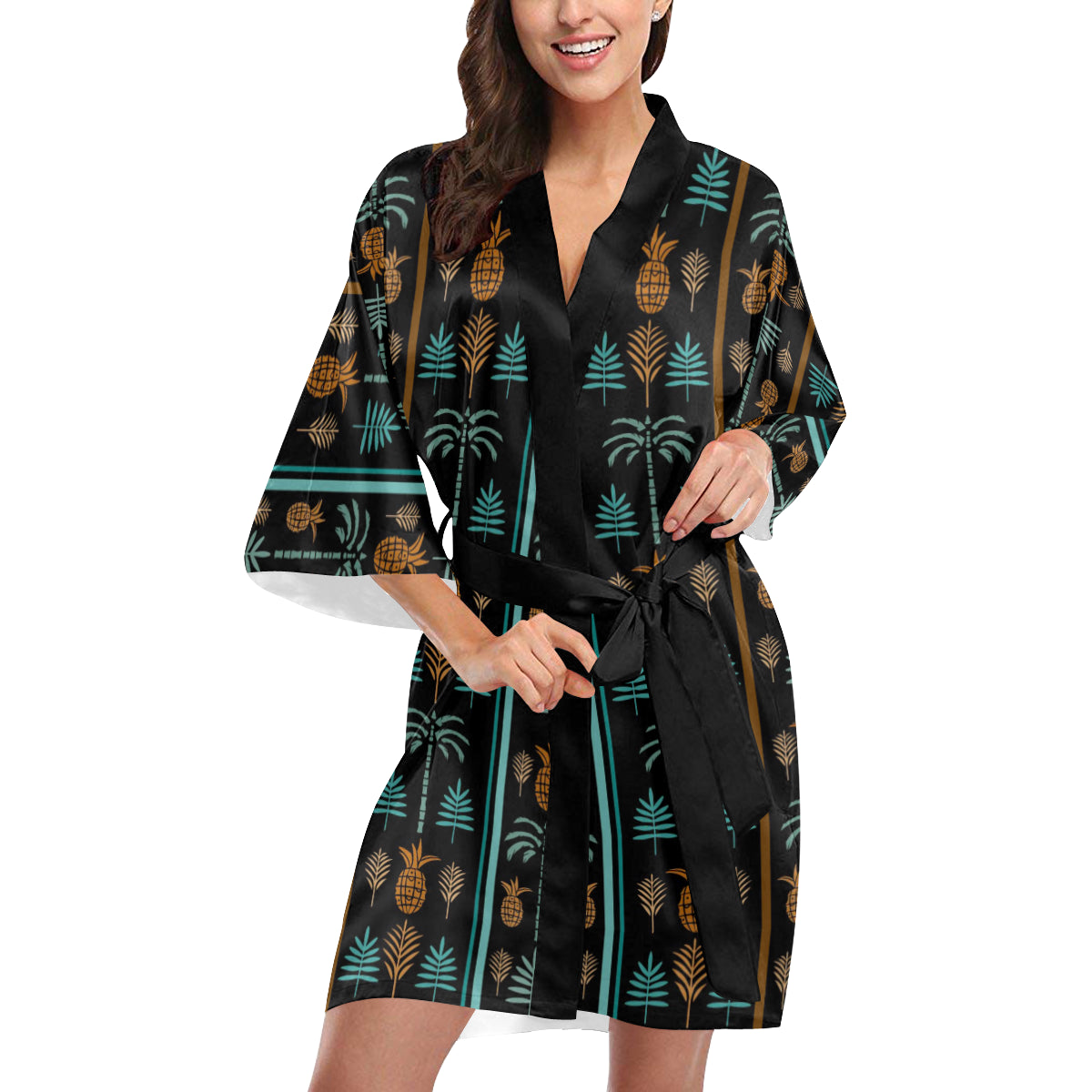 Hawaiian Themed Pattern Print Design H023 Women's Short Kimono