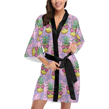Pineapple Pattern Print Design PP06 Women's Short Kimono