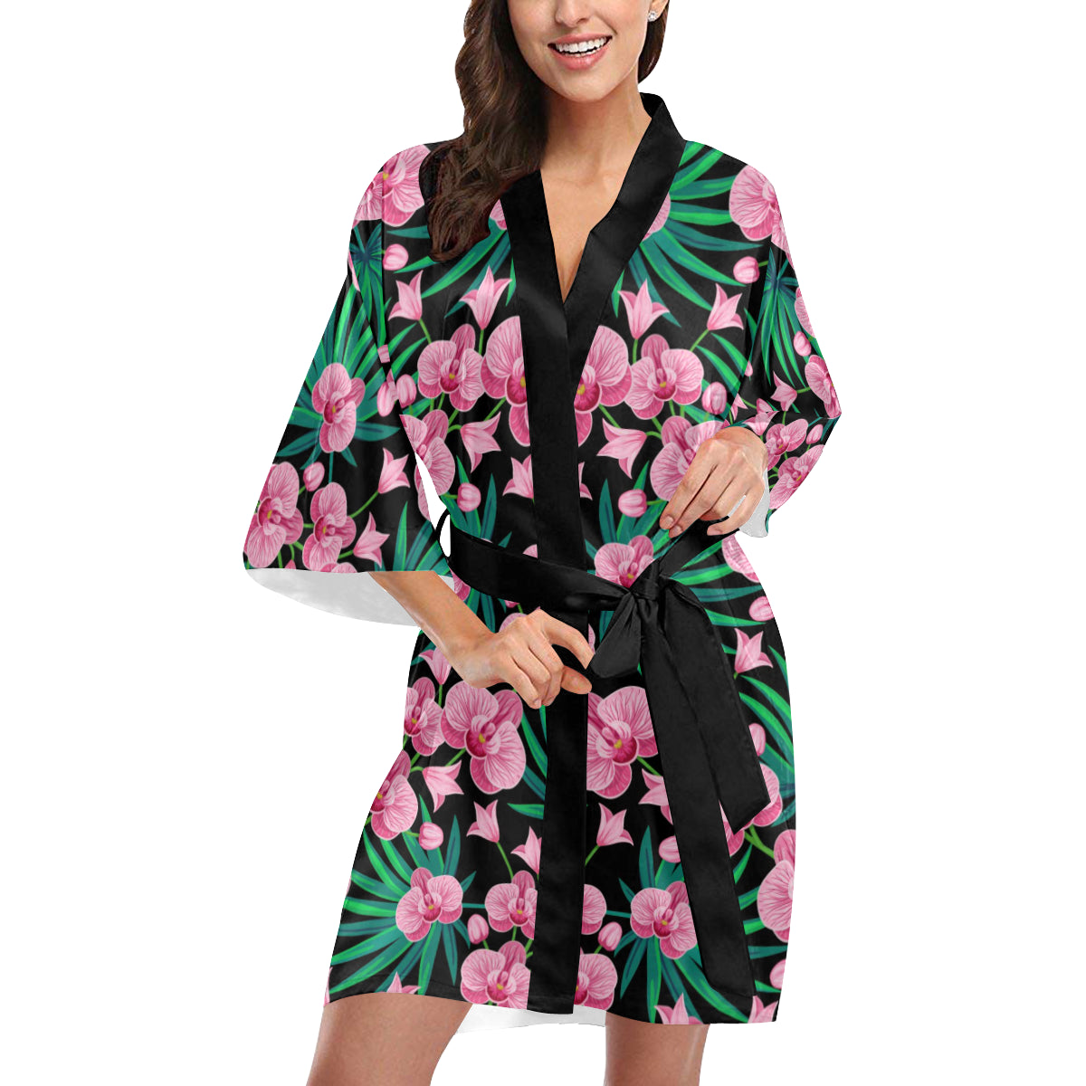 Orchid Pink Pattern Print Design OR06 Women's Short Kimono