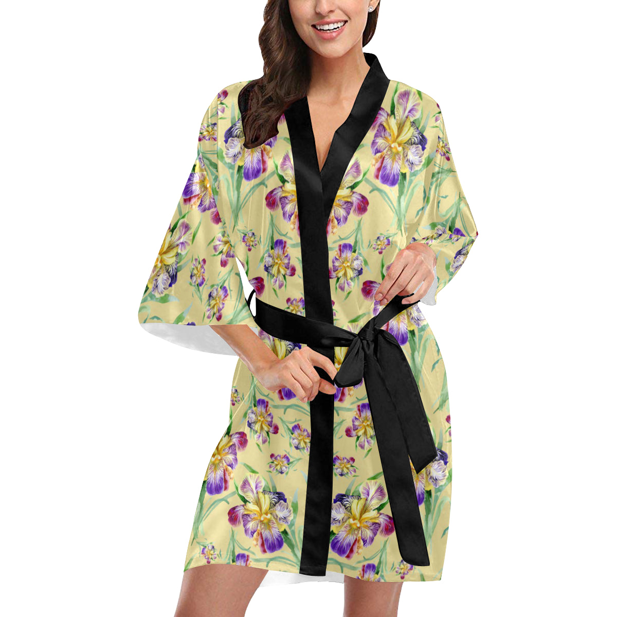 Iris Pattern Print Design IR06 Women's Short Kimono