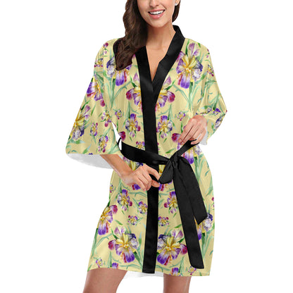 Iris Pattern Print Design IR06 Women's Short Kimono