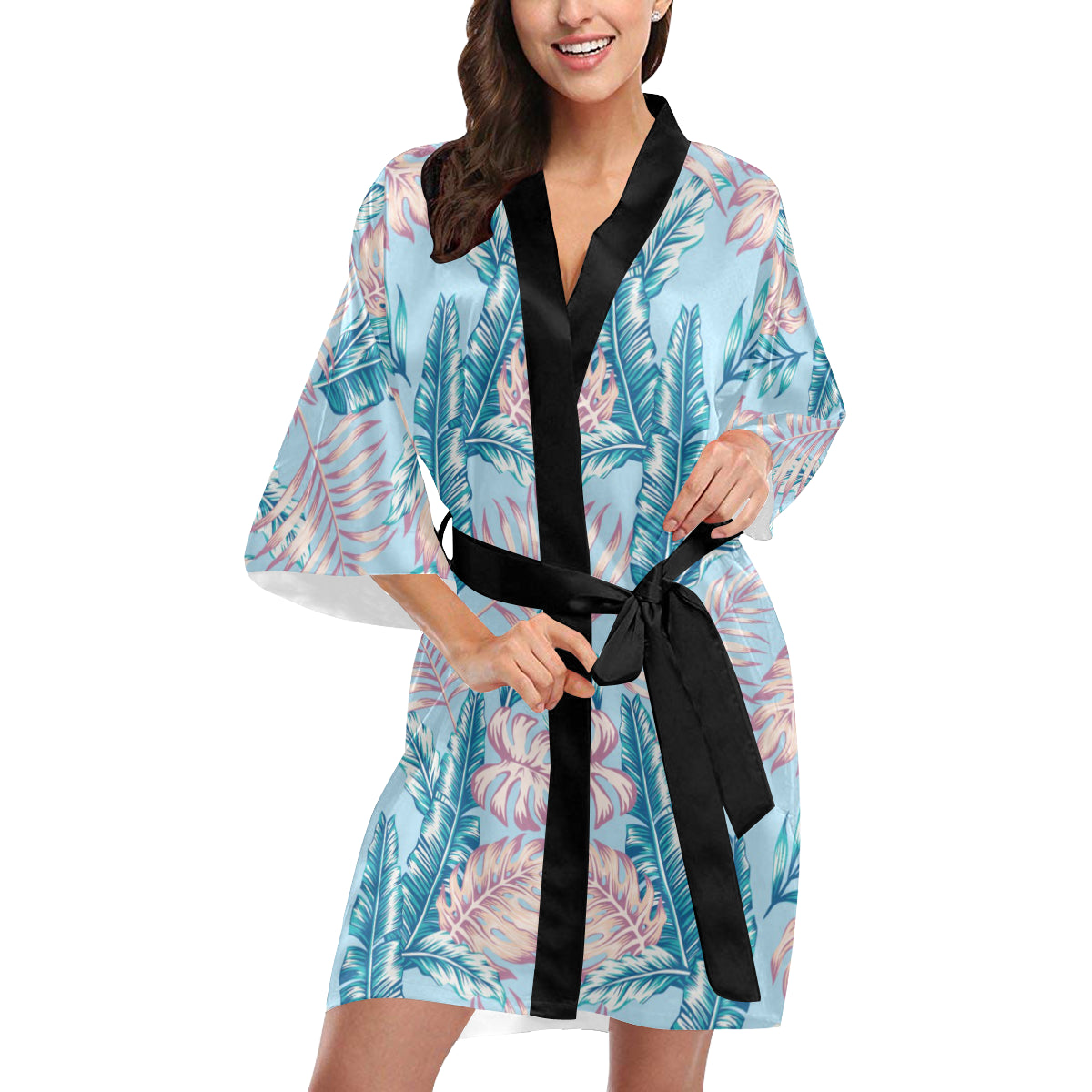 Tropical Flower Pattern Print Design TF01 Women's Short Kimono