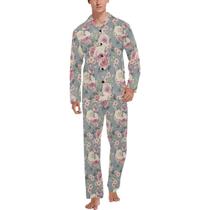 Peony Pattern Print Design PE05 Men's Long Sleeve Pajama Set