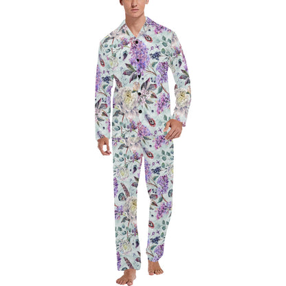 Lilac Pattern Print Design LI06 Men's Long Sleeve Pajama Set