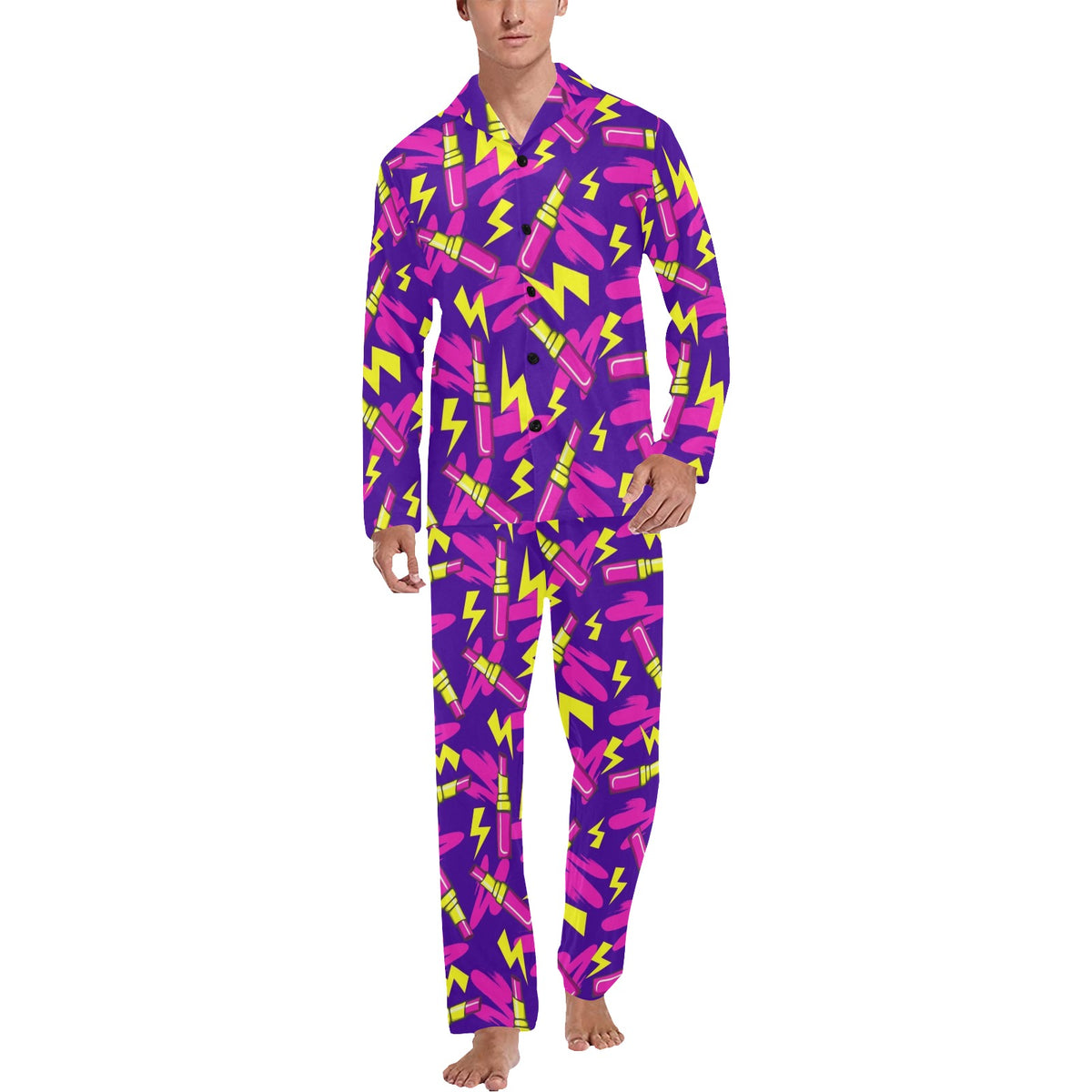Lipstick Pattern Print Design LT04 Men's Long Sleeve Pajama Set