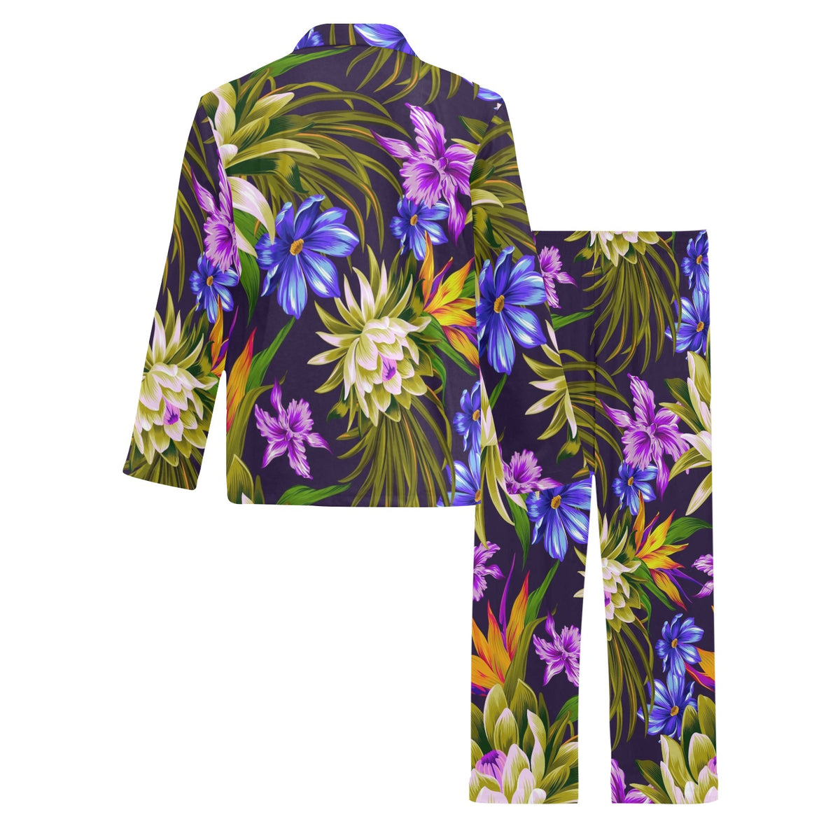 Water Lily Pattern Print Design WL08 Men's Long Sleeve Pajama Set