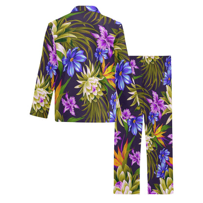 Water Lily Pattern Print Design WL08 Men's Long Sleeve Pajama Set