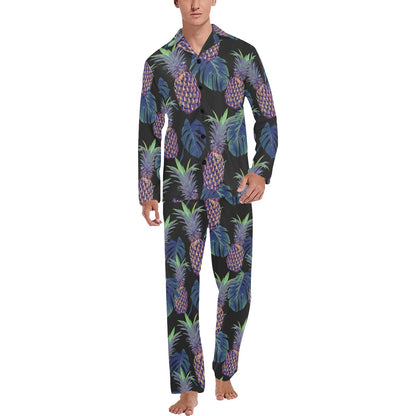 Pineapple Pattern Print Design PP04 Men's Long Sleeve Pajama Set