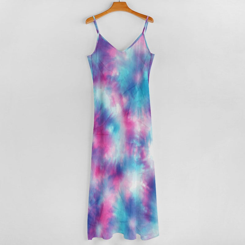 Tie Dye Blue Pink Long Maxi Dress