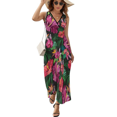 Hibiscus Hawaiian Design Print Pattern Sleeveless Long Dress